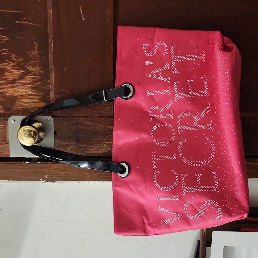 Victoria secret pink and black w sequins tote bag